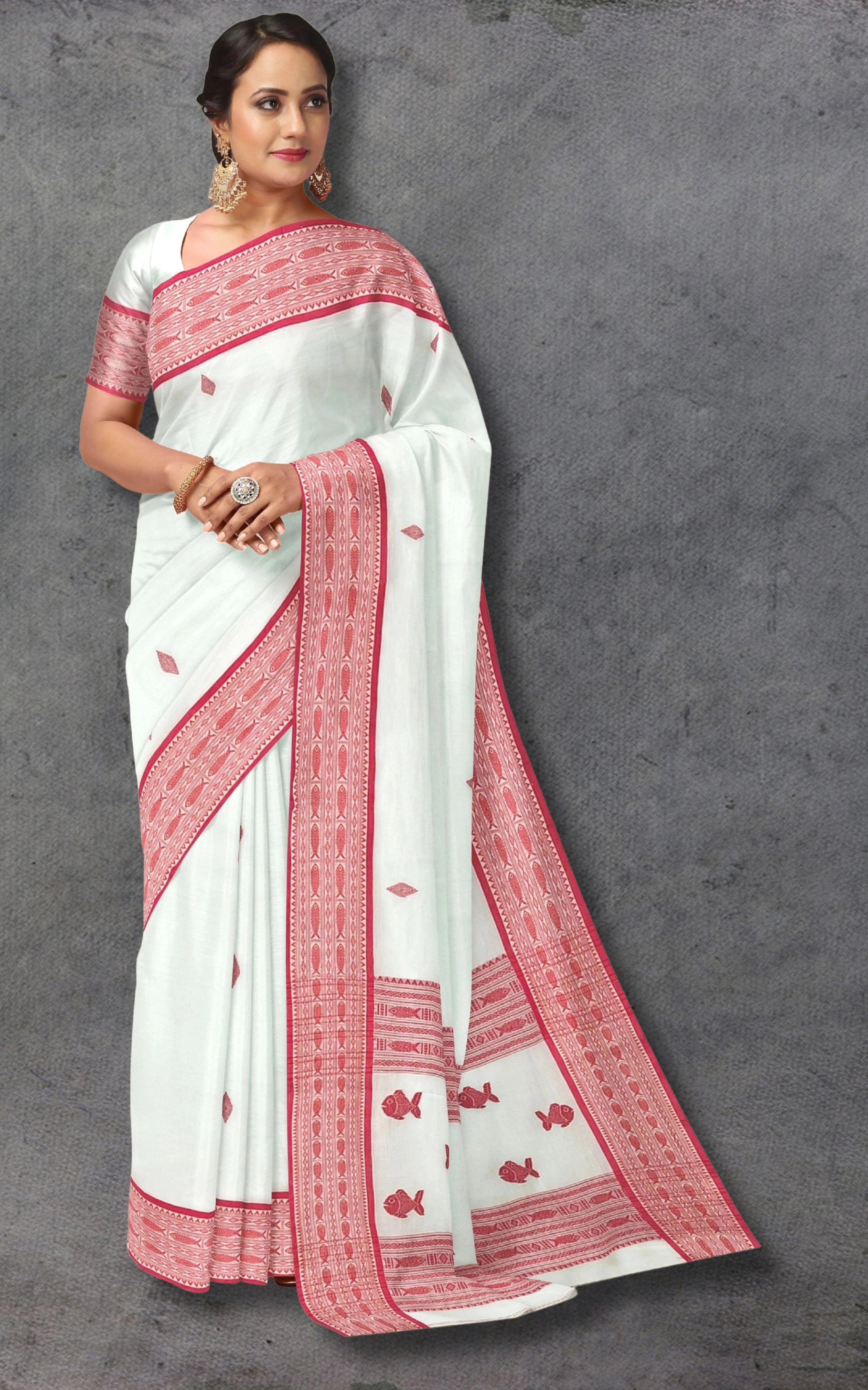 Divasutra White and Red Cotton Handwoven Jacquard Saree