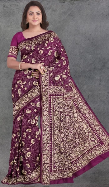 Purple Kantha Saree 4