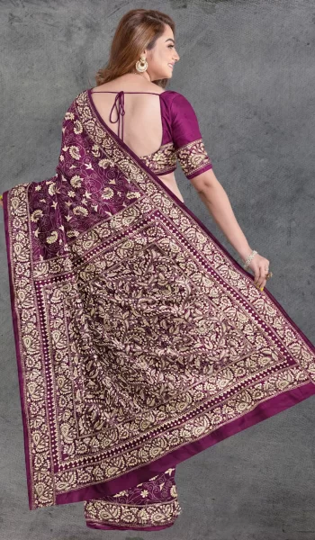 Purple Kantha Saree 3