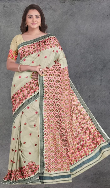 Beige Pink Phulkari Vidharba Tussar Silk