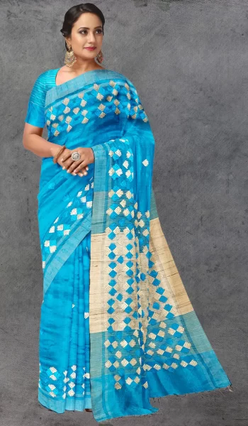 Blue Golden Phulkari Tussar SIlk 2