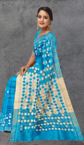 Blue Golden Phulkari Tussar SIlk 2