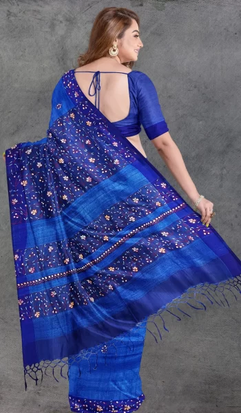 Blue Sozni Tussar Silk