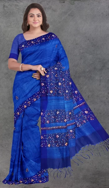 Blue Sozni Tussar Silk