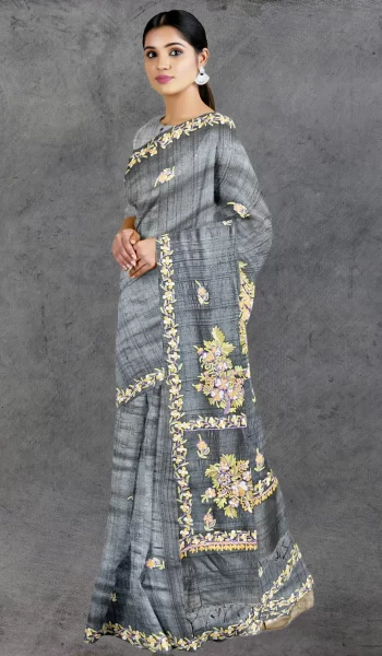 Grey Aari Tussar Silk