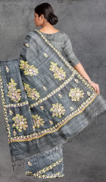 Grey Aari Tussar Silk