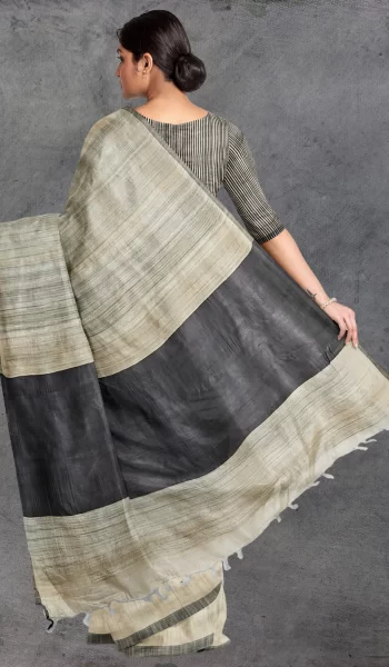 Khaki Black Tussar SIlk