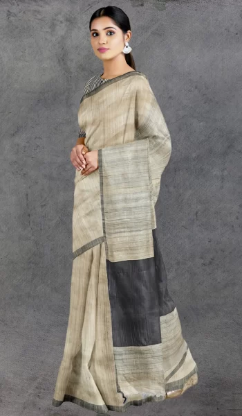 Khaki Black Tussar SIlk