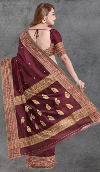 Maroon Beige Jacquard Cotton