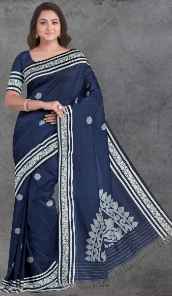 Navy Blue and White Jamdani Jacquard Cotton