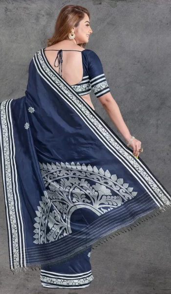 Navy Blue and White Jamdani Jacquard Cotton