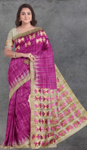 Pink Beige Phulkari Tussar Silk