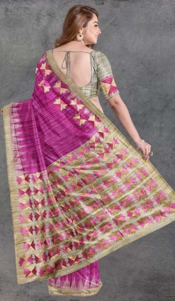 Pink Beige Phulkari Tussar Silk